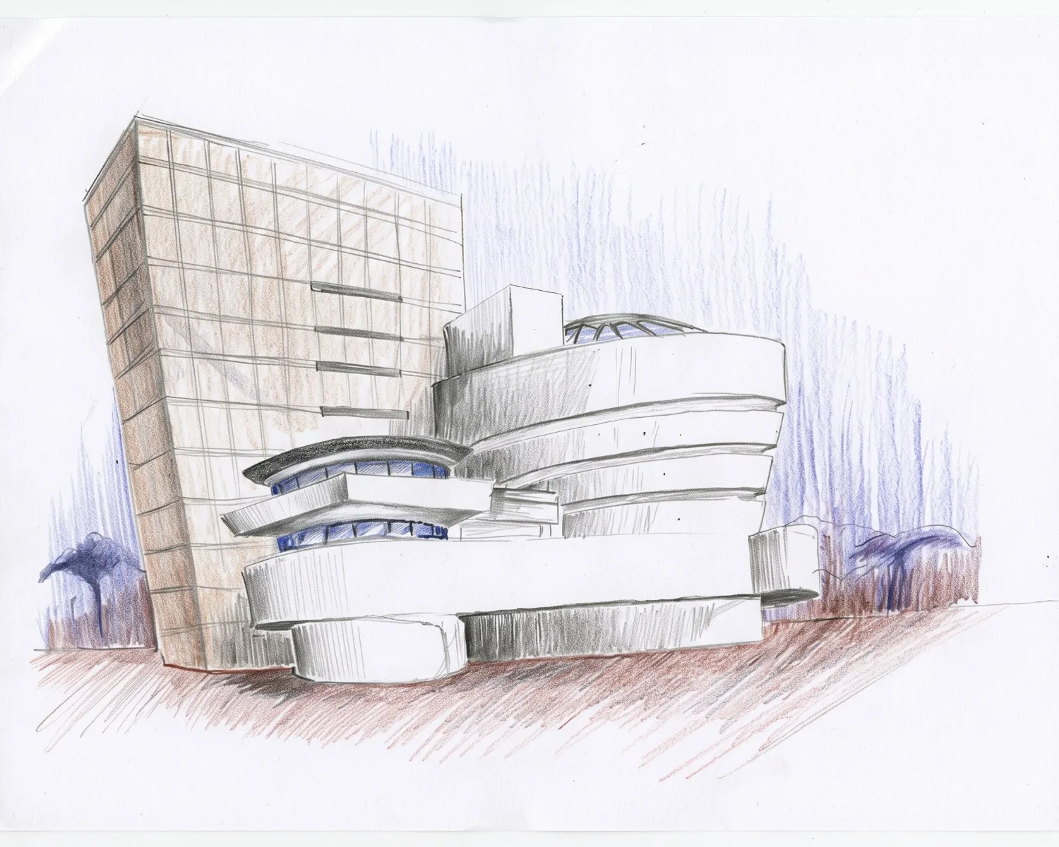 Înainte: Muzeul Guggenheim desenat în perspectivă, prima încercare